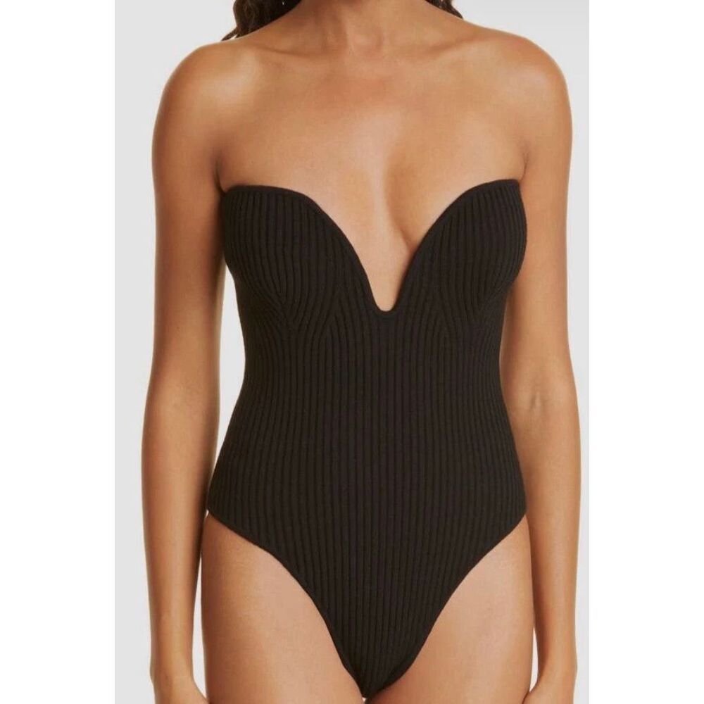 Gauge81 Women's Black Rib Merino Wool Blend Strapless Bodysuit NWT Size S
